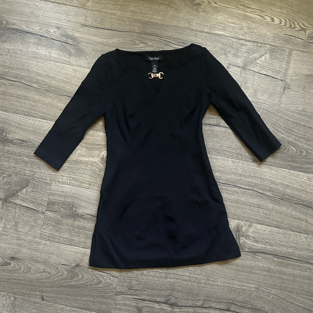 White House Black Market Black 3/4 Sleeve Fitted Mini Dress